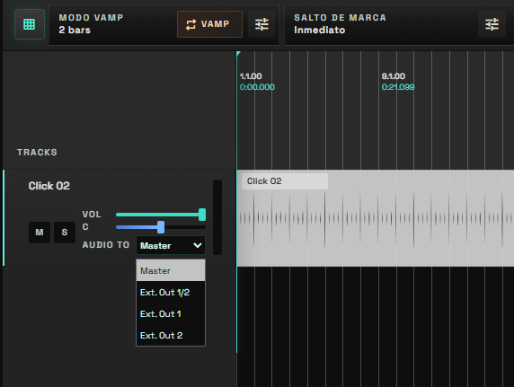 Menu de routing de pista