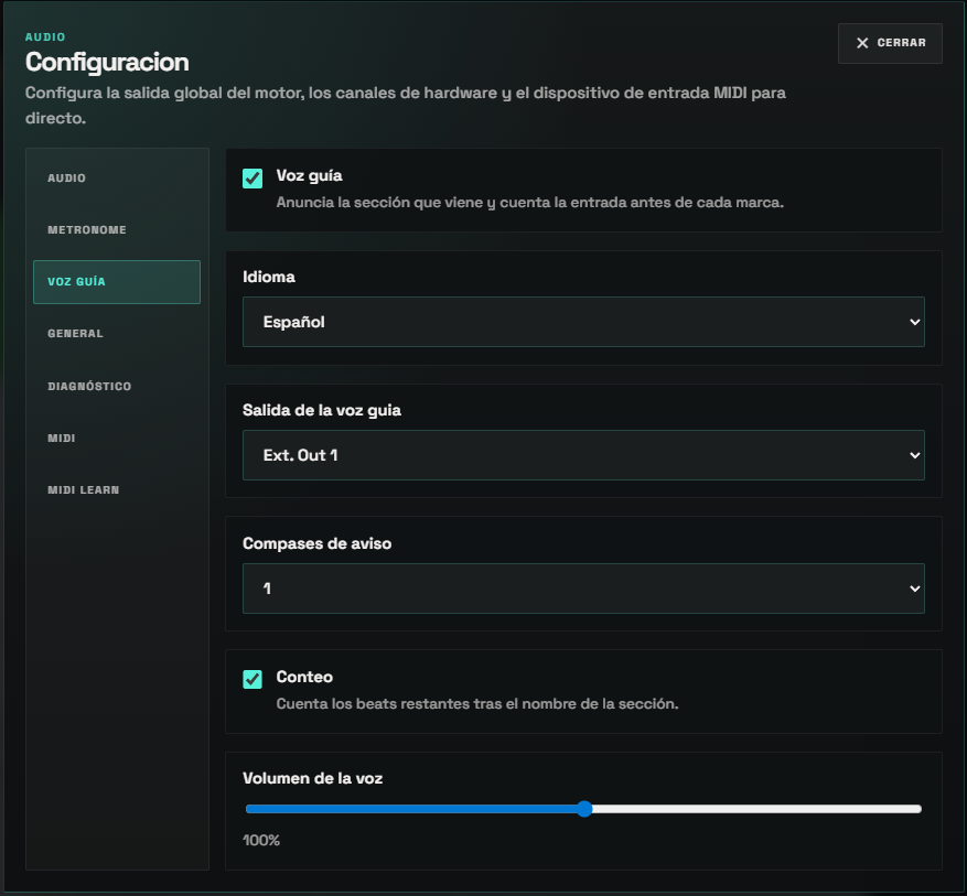 Configuracion de la voz guia